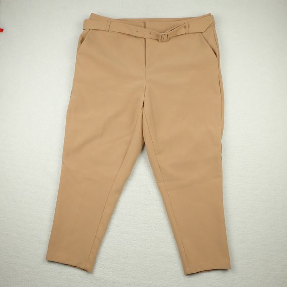 Torrid Womens Trouser Pant 16 Beige Capri Belted Straight Leg Stretch Woven - Picture 1 of 10